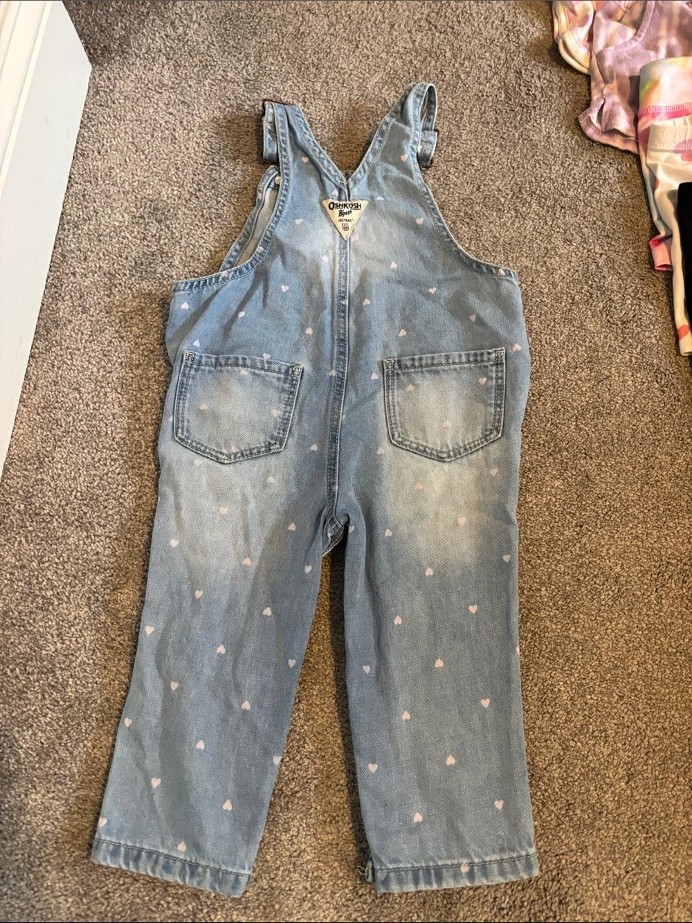 OshKosh B'gosh Light Blue Denim Overalls with Pink Heart Print